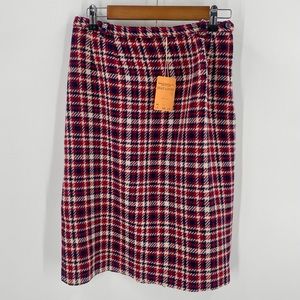 Vintage Wool Skirt Womens 28 Red Plaid Straight Pencil Union Deadstock TAGS